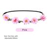 Adjustable Ribbon Floral Wreath Crown Pink Rose Bohemia Garland Headpiece  for Girls Women