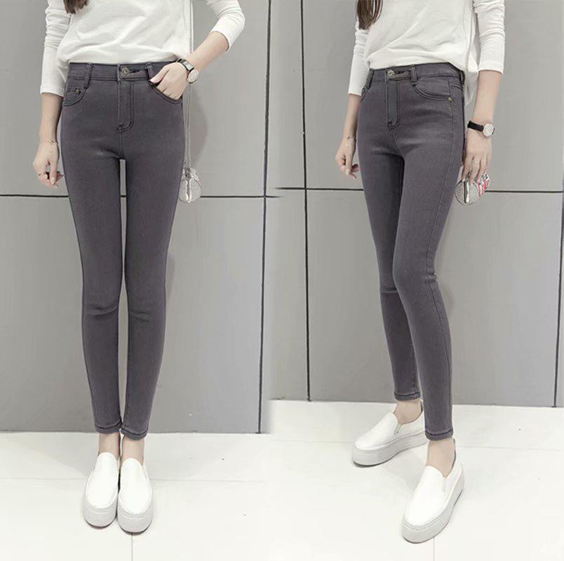 2025 New Style Stretchy Smoke Grey High-Waisted Plus Size Slim-Fit Cropped Jeans for Women 29