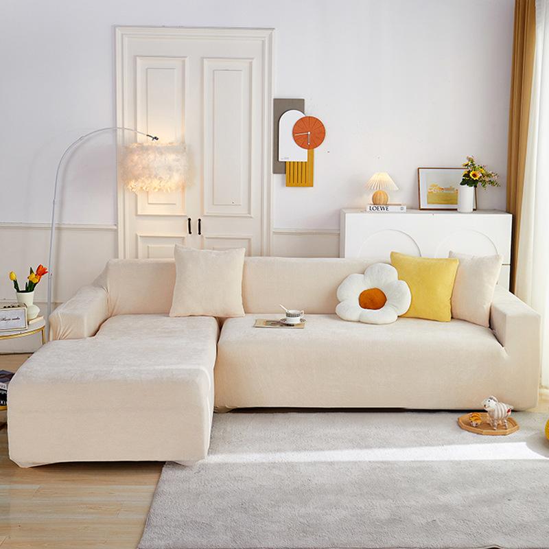 Fluwelen Bankhoezen Elastische Bankhoes Verdikken Stretch Slipcover voor Woonkamer 2/3 Zits Fauteuil L-vormige Bankhoes