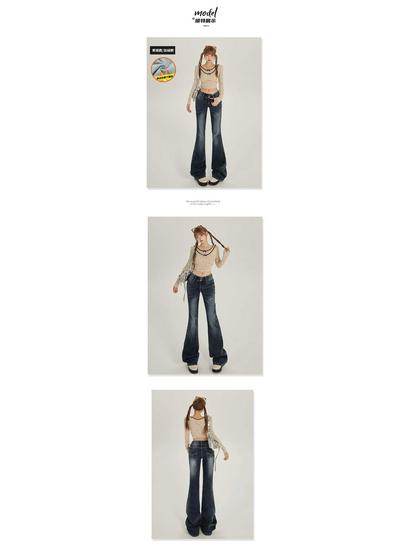 American Retro Low-Waist Double-Button Bell Bottom Jeans - Slimming Elastic Denim Pants for Women
