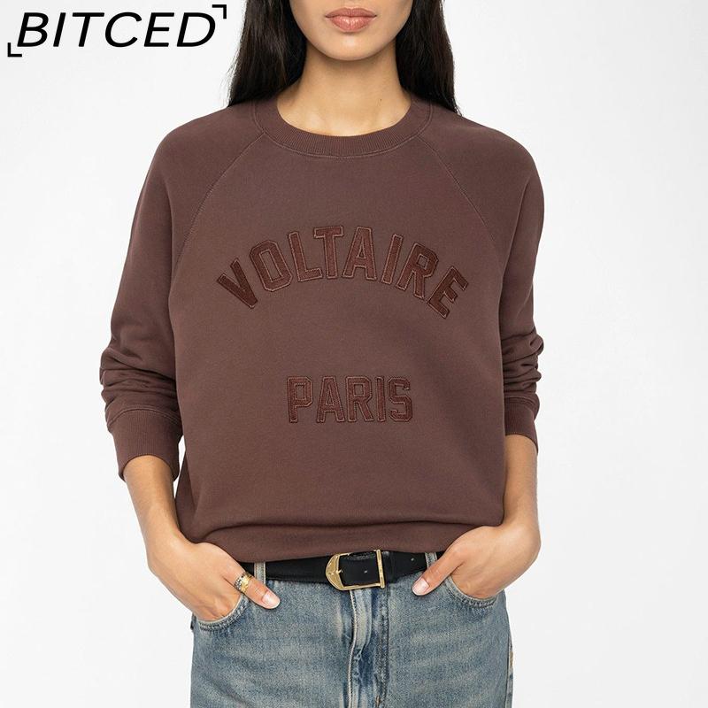 BITCED Women's Autumn/Winter Embroidered Sweatshirt Drop-Shoulder Sleeves O-Neck