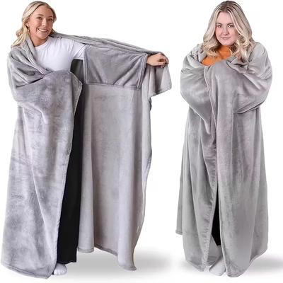 Adult Wearable Blanket 177x154cm Flannel with Sleeves Cozy Soft Throw for Men Women Winter Warm TV Blanket Home Warm Blanket