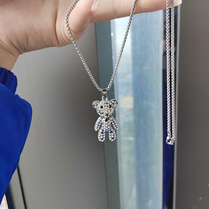 Cute full diamond bear necklace long Tuku trendy brand sweater chain pendant hip hop personality necklace