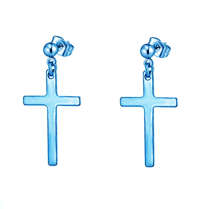WKOUD 2PCS Stainless Steel No Piercing Cross For Men Kpop Clip On Cross Earring Gothic Punk Fake Ear Cuff Cross Earring Dangle