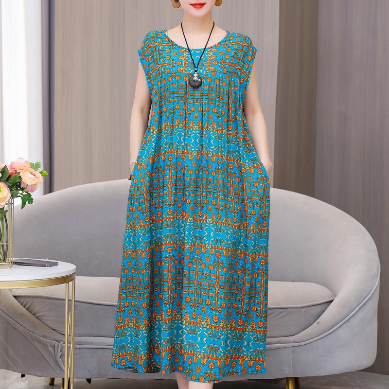 Plus Size Sommer Vintage Kleid Frau Oversize Lose ärmellose lässige elegante lange Kleider