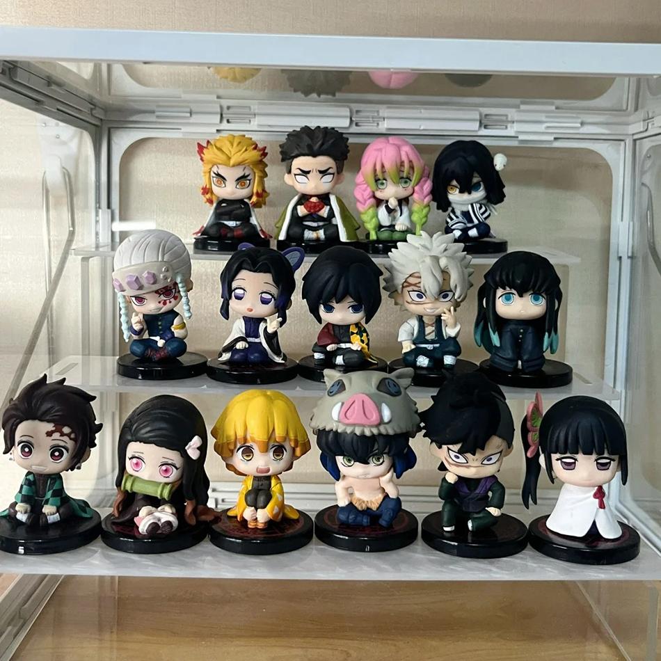 15pcs Demon Slayer Model Toy Anime Kimetsu no Yaiba Q Version Sitting Tanjiro Nidouzi Inosuke Zenizu Figural Plaything PVC Model Gift