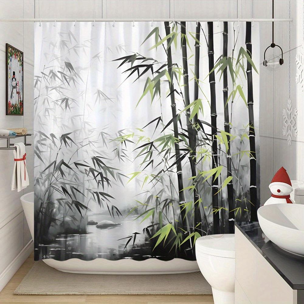 Ethereal Bamboo Forest Shower Curtain Tranquil Misty Landscape Green Bamboo Polyester with 12 Hooks Washable Bathroom Decor