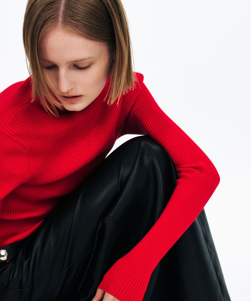 Yunse V-Neck Turtleneck Knit (Red)