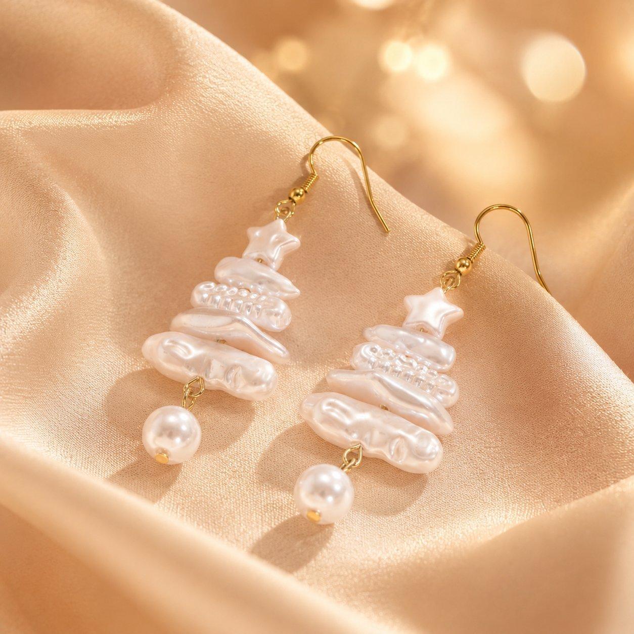 European and American Cross-border Christmas Tree Star Earrings for Women, Baroque Imitation Pearl Earrings, Star Earrings, Christmas Earrings