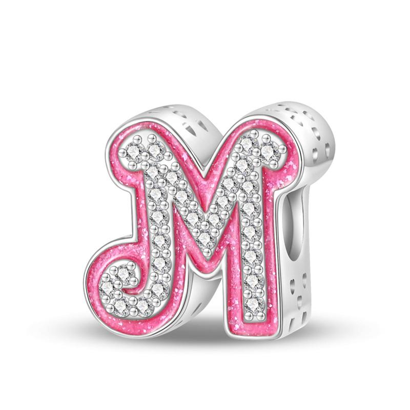 New In Copper Color Zircon Collection Pink 26 Letters Bead Charms Compatible With Pand 3mm Bracelets Do It Yourself Charm Pendant Woman Jewellery