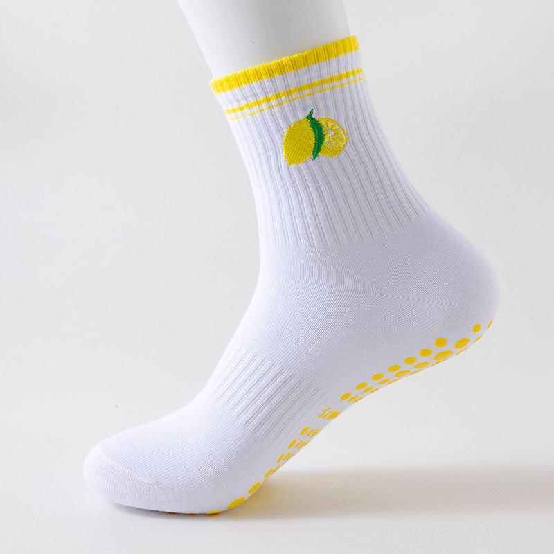 Women s Mid-Tube Non-Slip Yoga Socks with Fruit Embroidery for Fitness, Pilates, and Sports One Size