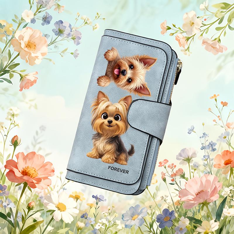 Women's long wallet, card holder with multiple card slots, printed zipper card box - a zipper wallet for storing cash and ID cards.