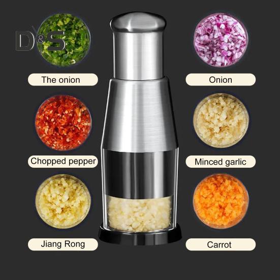 Garlic Press Stainless Steel Manual Garlic Crusher Chopper Mincer Efficient Onion Cutter for Nut Potato Tomato Time-Saving Kitchen Tool