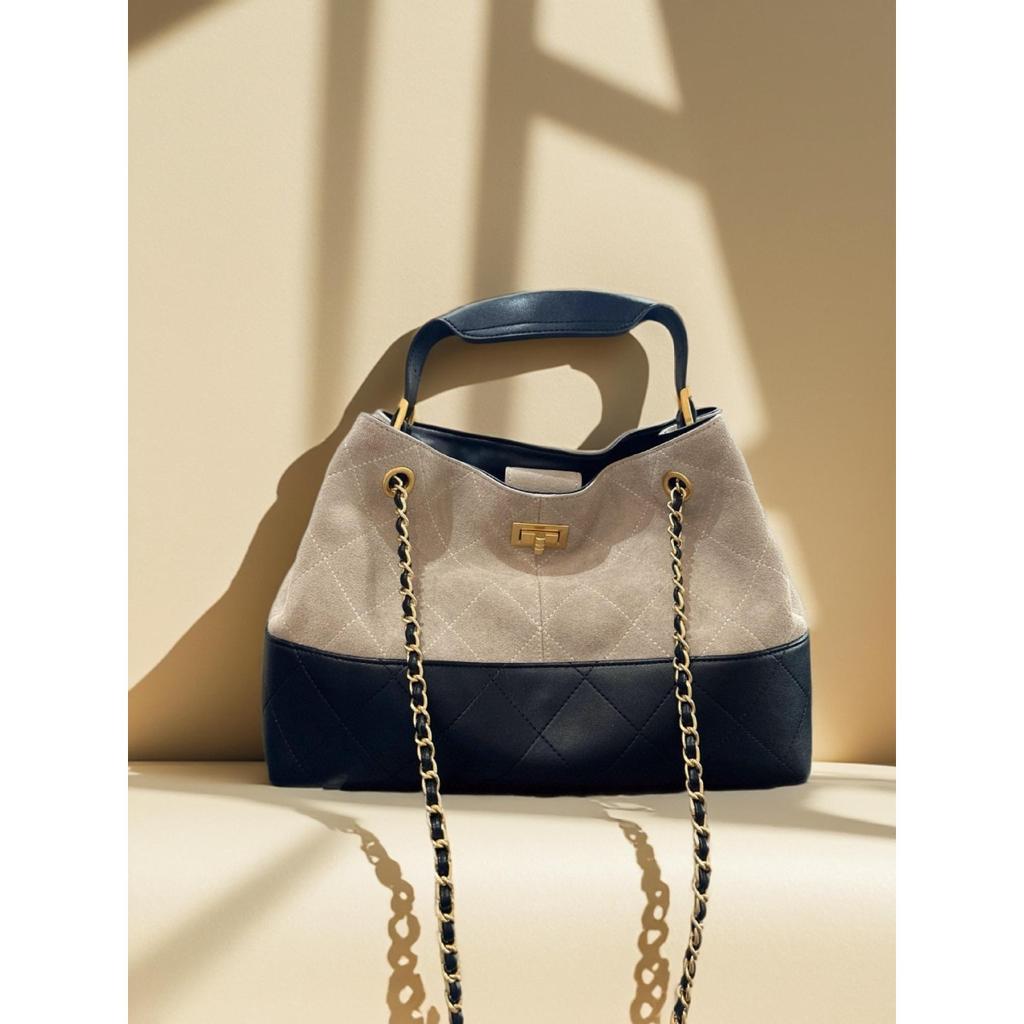 Cross-border new Xiaoxiangfeng large diamond chain bag retro color matching stray tote bag commuter shoulder messenger bag