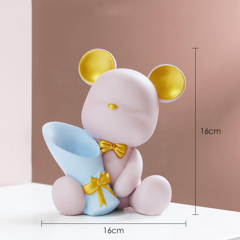 Nordic Home Decor Accessories Creative Bear Figurines Tray Decoration Storage Sculpture Resin Living Room Table Decoration Gift
