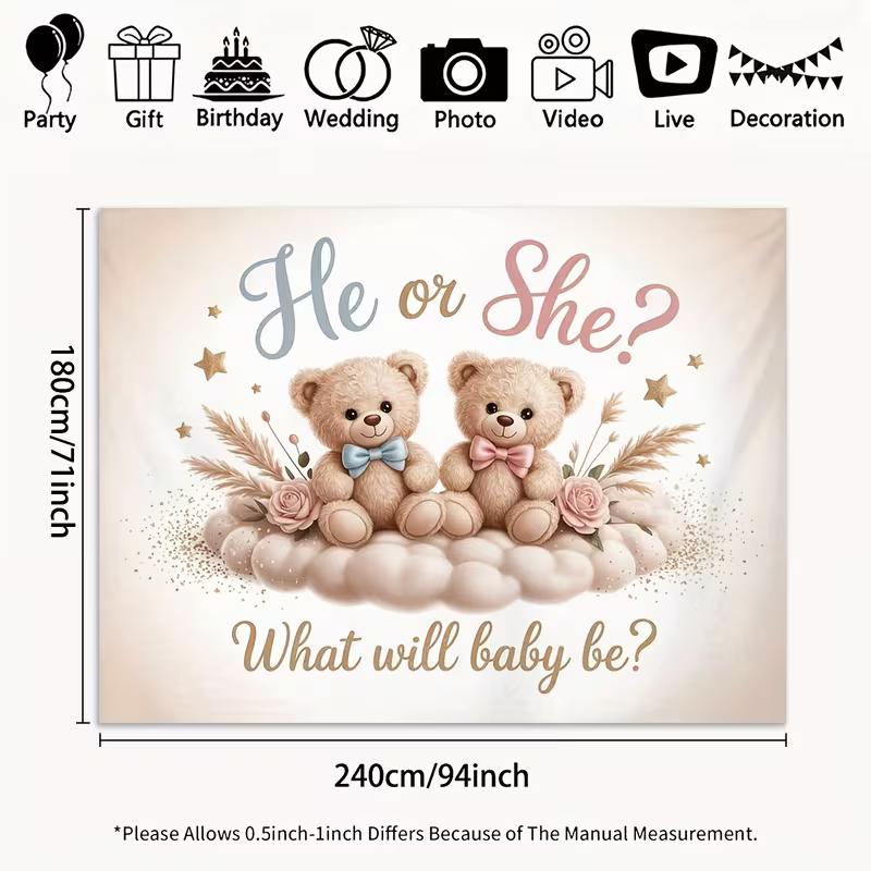 Blue/Pink Teddy Bear Backdrop with Pampas Grass for Gender Reveal Party