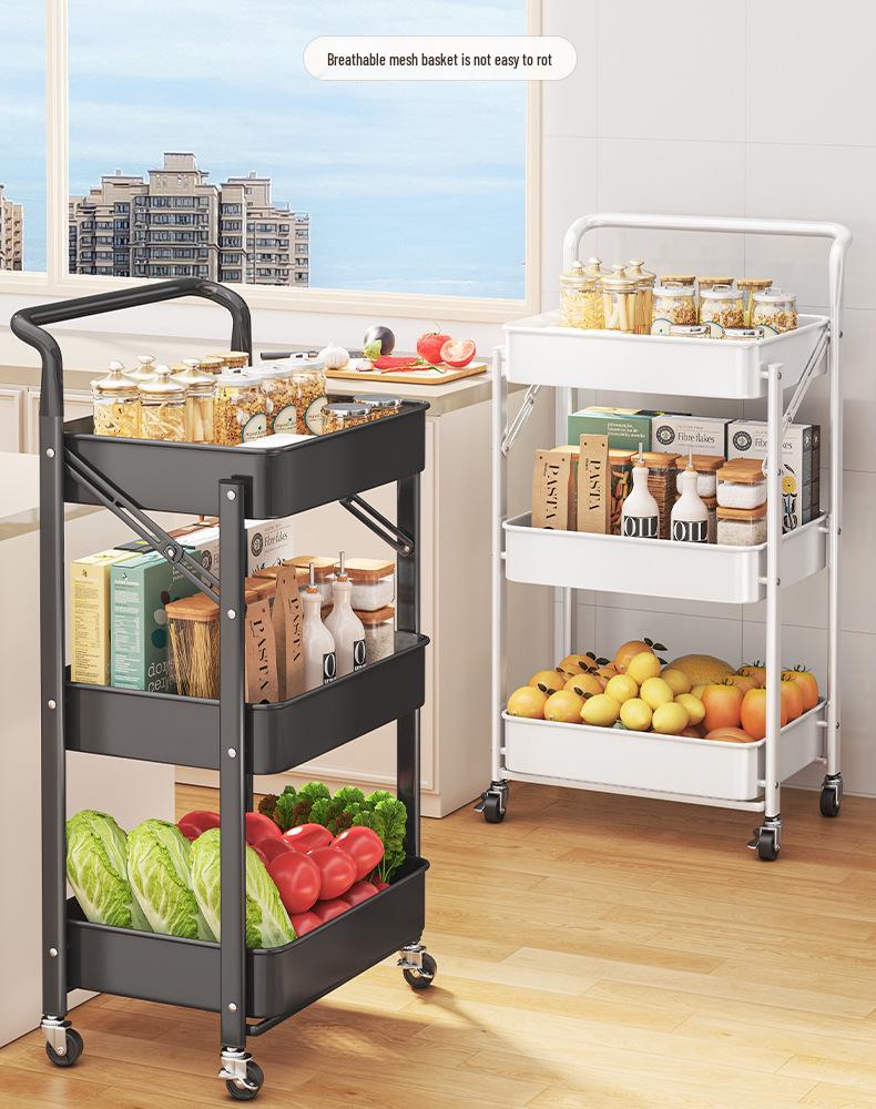 Carrello Multi-Livello Pieghevole Compatto: Scaffale Metallico Versatile per Bagno, Camera da Letto o Soggiorno