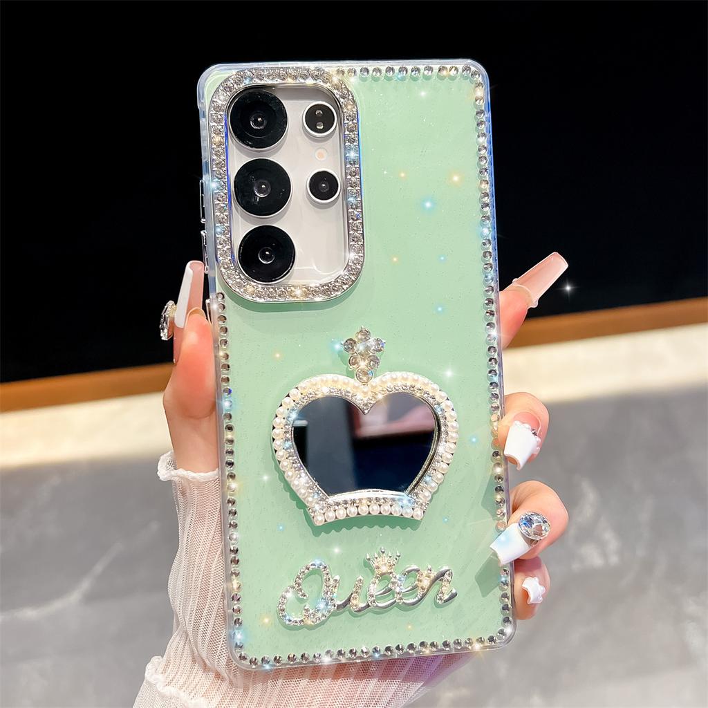 Handmade Sparkly Diamond Crown Mirror IMD Phone Case, Compatible with Samsung S23 Ultra/S24/S25 & A07/A15/A16/A17/A26/A35/A36/A55/A56
