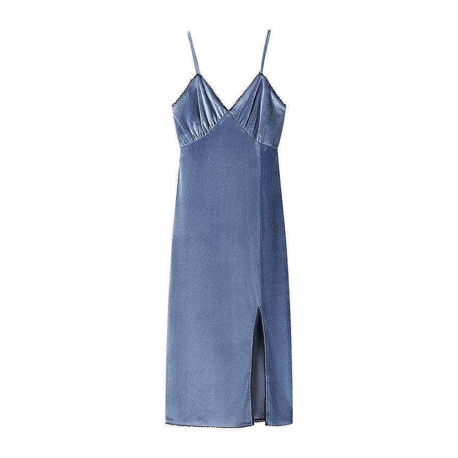 Spring 2025 Women's Lace Velvet Slip Dress - Slim Fit, Sexy Patchwork Design