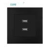 Black 16A German Standard Socket Panel with Double USB + Type C, Concealed European Installation