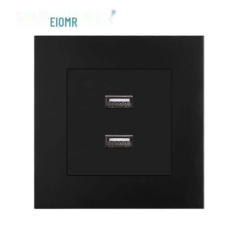 Black 16A German Standard Socket Panel with Double USB + Type C, Concealed European Installation