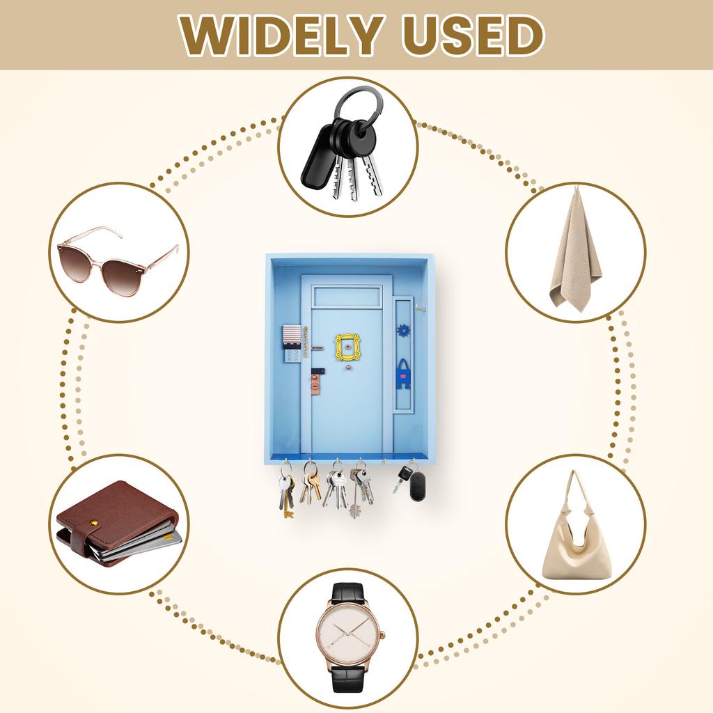 Wooden Wall Key Hanger with 6 Hook Wall Mounted Key Holder Decorative Key Storage Rack Sturdy Entrance Key Mail Organizer