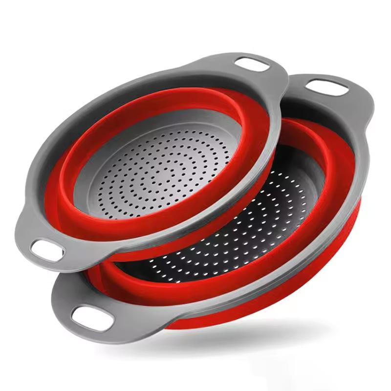 

Silicone Folding Drain Basket Fruit Vegetable Washing Basket Foldable Strainer Colander Collapsible Drainer Kitchen Storage Tool About 19.5cm красный