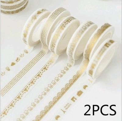 2 Rollen Zufälliges Masking Paper Washi Tape Niedlich Goldener Zaun Spitze DIY Scrapbooking