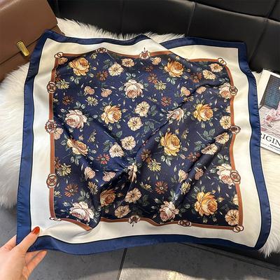 Luksus   Blomstertrykk Firkantet Silkeskjerf For Kvinner Hijab Hårbånd 70Cm Halsskjerf Kvinne Sateng Sjal Bånd Hodebånd
