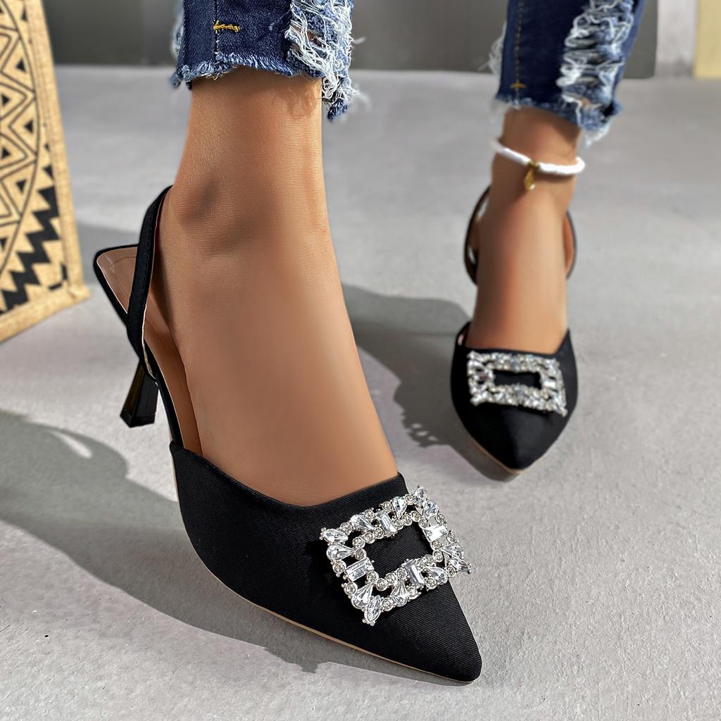 Mode 2024 Sommermode Neue Slipper Sexy Spitzschuh High Heels Baotou Metallverziert Stiletto Leichte Sandalen Schuhe für Frauen