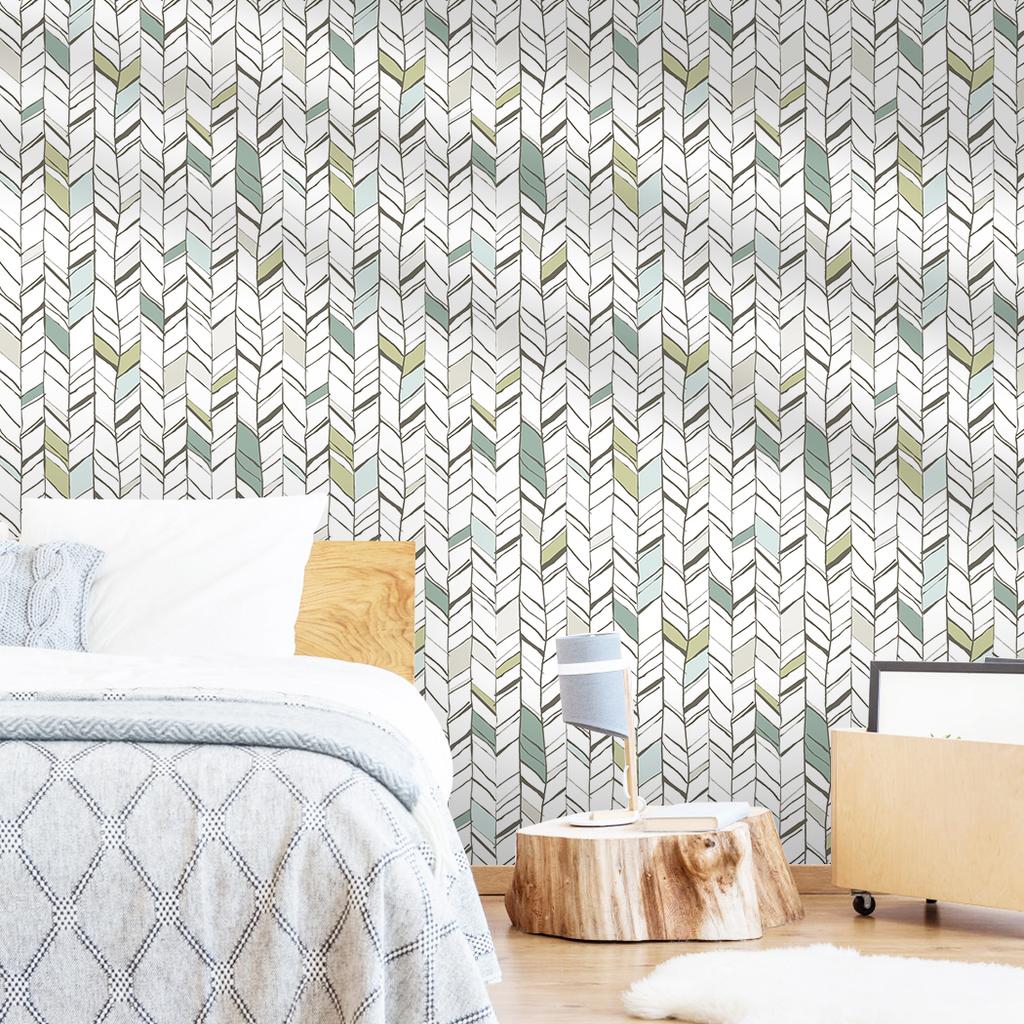 Modern Stripe Peel And Stick Wallpaper Herringbone White Green Vinyl Self Adhesive Removable Contactpaper For Bedroom Home Decor