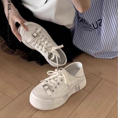 Casual American Dirty and Old Big Head Bread Little White Shoes New Year's New White Platform Muffin Heightening Board Shoes