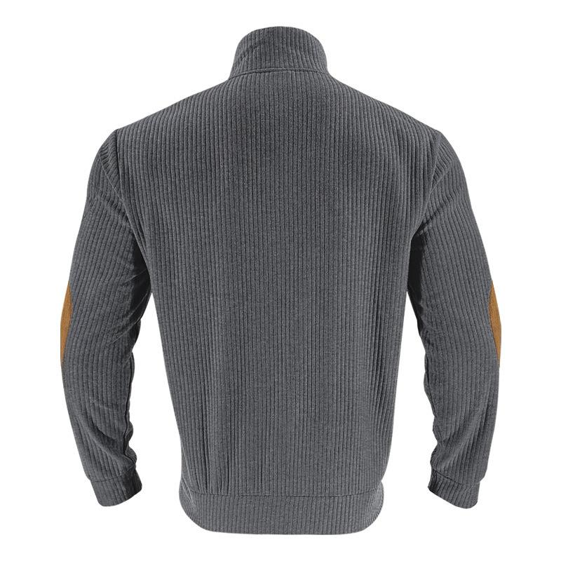 Spring Autumn Men Henley Top Four Button Half Neck Contrast Faux Suede Elbow Patches Long Sleeve Vintage Daily Streetwear Casual Pullover Sweatshirt