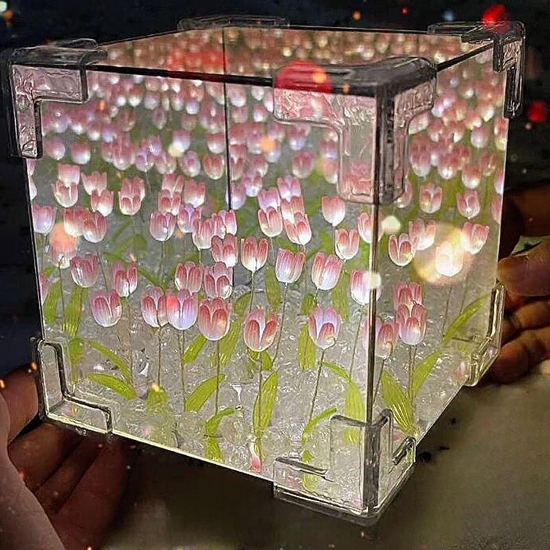 Creative Diy Tulip Flower Sea Cube Three-Dimensional Small Night Lamp Material Package For Girlfriend Couple Girlfriend