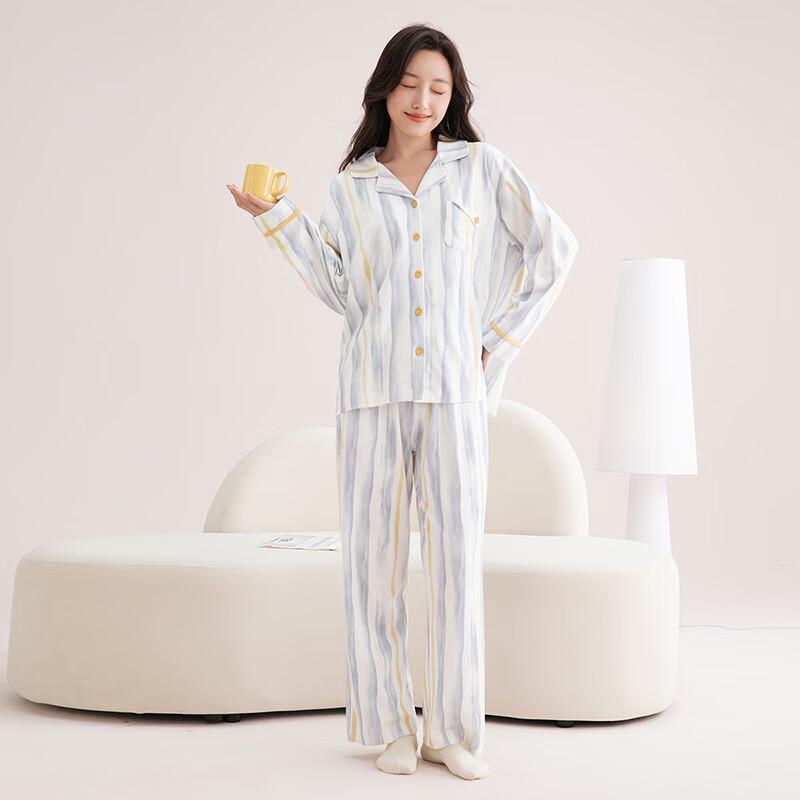 Fenteng Women's 100% Cotton Striped Long Sleeve Pajama Set