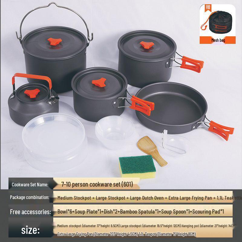 

Портативный набор походной посуды для кемпинга: Складные кастрюли и чайник из алюминиевого сплава