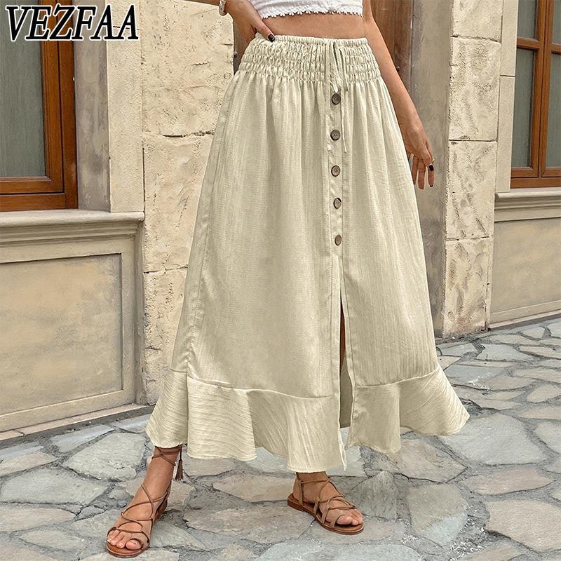

VEZFAA Women s Solid Color Print Casual Summer Spring Skirts XL абрикосовий