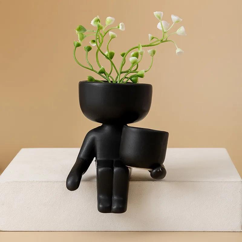 Nordic Simple Bean Flower Pot Mini Personality Succulent Flower Pot PlantFigure Ceramic Vase Home Decoration Garden Decoration