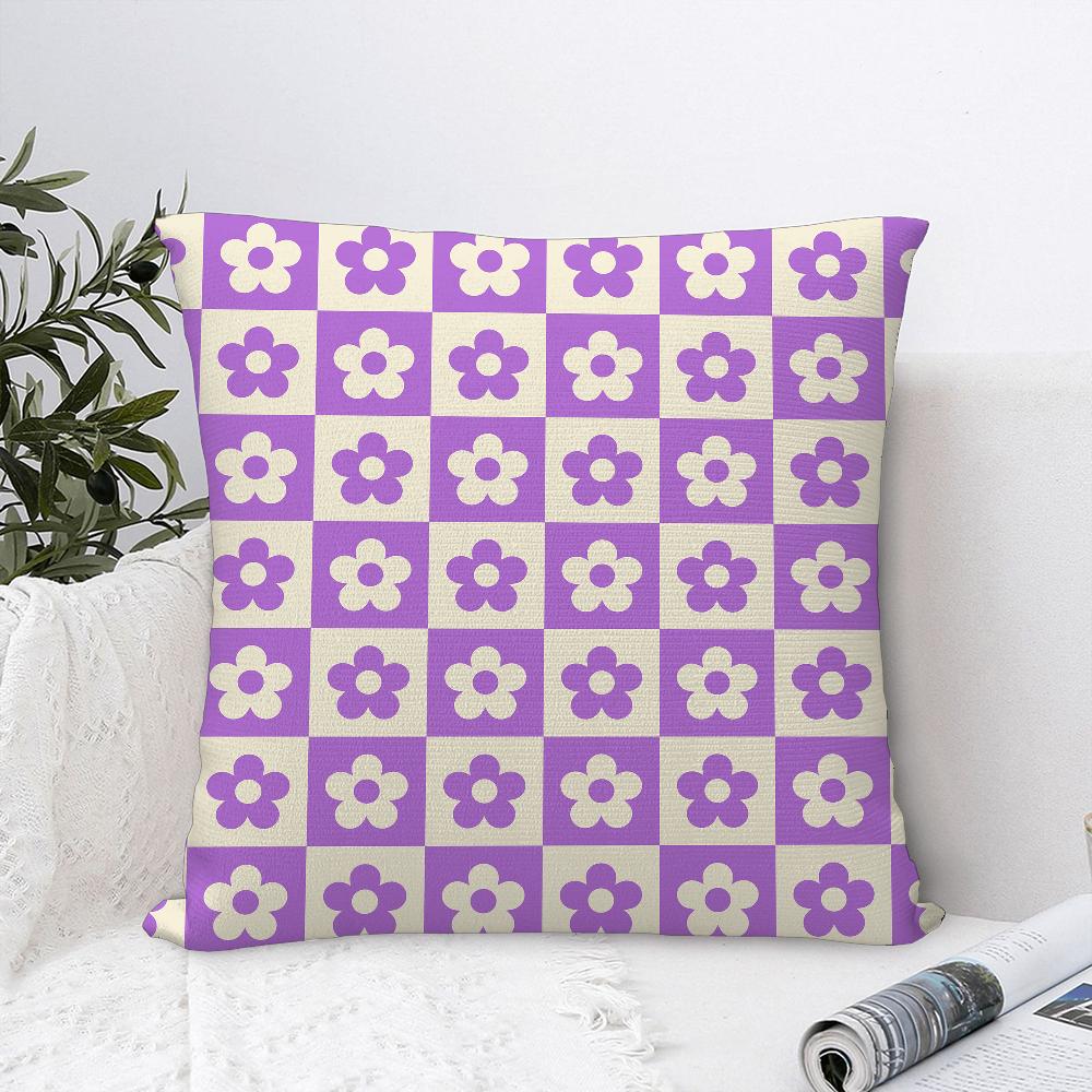 Checkered Flower Pattern Pillow Case Sofa Decorative Home Double-sided Printing Short Plush Cushion Cover Throw Pillow Cover