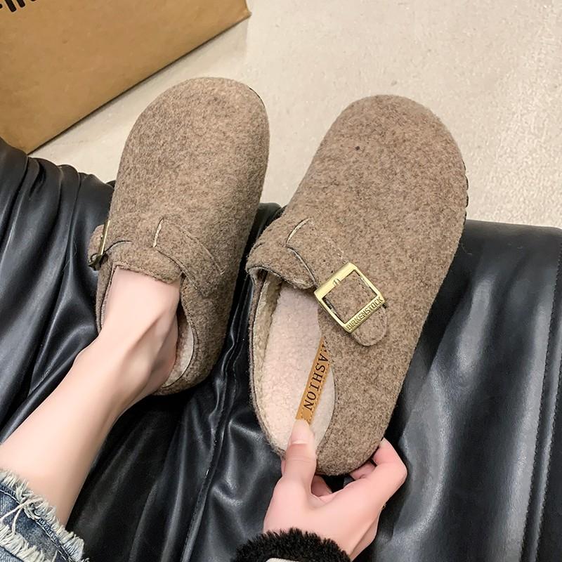 Women's Cotton Cloth Clogs Cork Footbed Leather Mules Slippers Comfortable Potato Shoes Arch Support Cotton Slippers