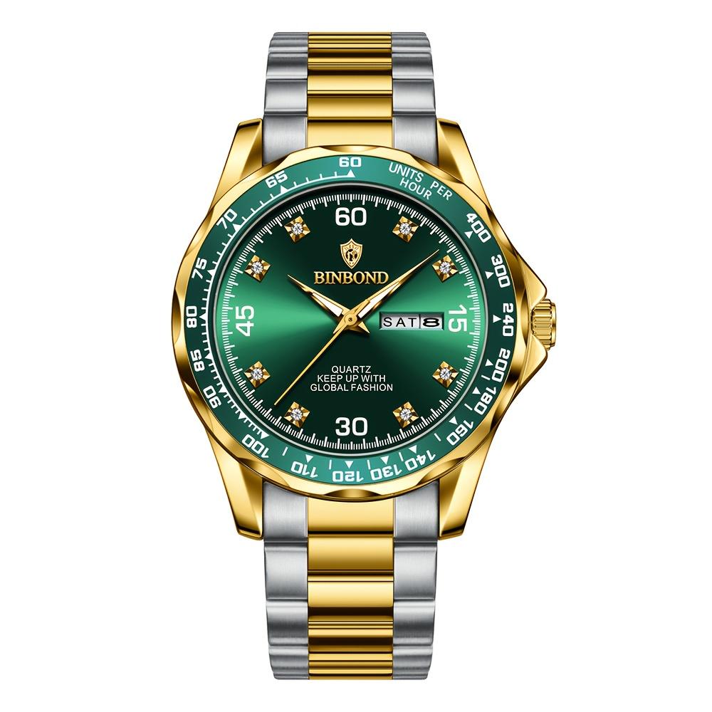 BINBOND Herrenuhr für Herren Klassische Doppelkalenderanzeige Leuchtzeiger Wasserdicht Edelstahlarmband Business Herrenuhren