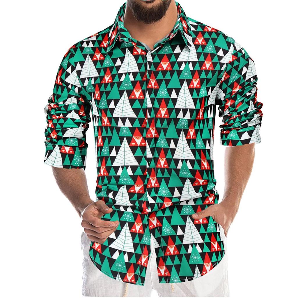 Herrenmode Lässiges Druckhemd Weihnachten 3D-Digitaldruckhemd Langarmhemd