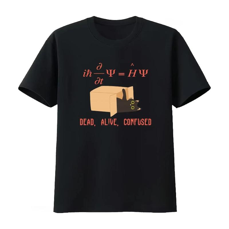 Schrödinger Equation Quantum Mechanics Cute Cat T-shirt Physics Teacher Dead Alive Confused Design Vintage Fashion Women Clothes XS чёрный