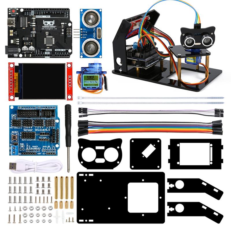 

Simulation Radar Ultrasonic Sensor DIY Robotics Kit with R3, 1.8 TFT SPI Display, sg90 Servo for Arduino