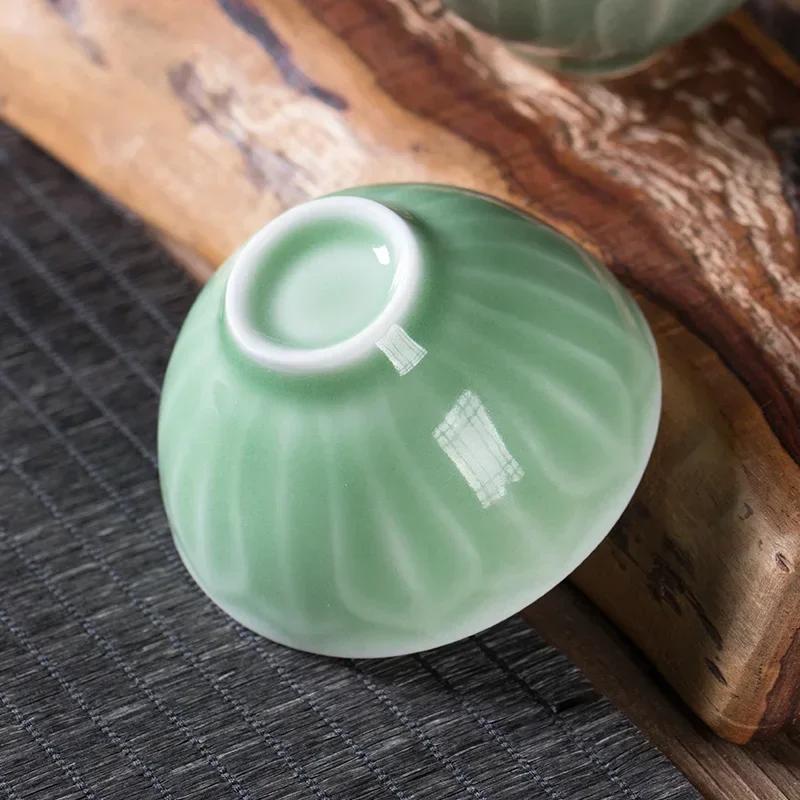 Celadon-Raw Ore Antique Lotus Leaf Single Cups, Ceramic Creative Kung Fu Tea Cup, Chinese Style, Retro Mug Master, Green, 50ml