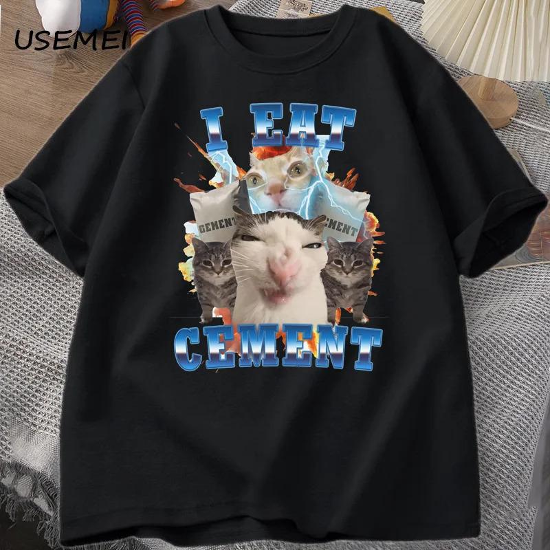 Fashion Women T-Shirt I Eat Cement Funny Cat Meme Tee Shirt Cotton Sho S чёрный