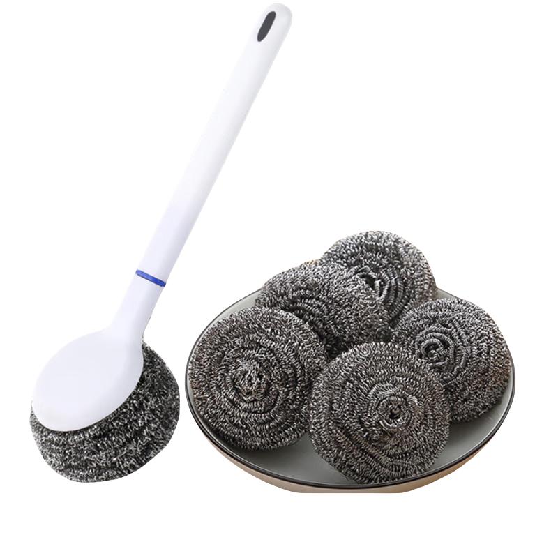 Long Handle Stainless Steel Pot Scrubber with Steel Wool Refills