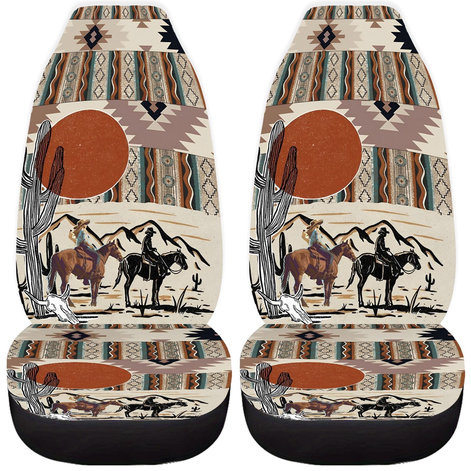 

2 шт. Чехлы на сиденья автомобиля в богемном стиле, яркий дизайн в стиле коренных американцев с мотивами лошади и солнца, универсальная посадка для внедорожников