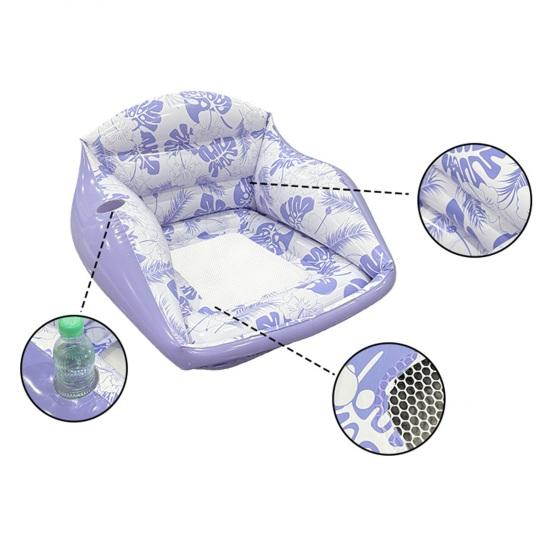 Inflatable Pool Lounge Chair with Cup Holder Tropical Leaf Print Blow-Up Water