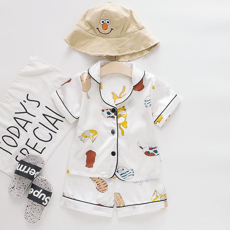 BB58 Mufurui Summer Kids' Silk Bear Cartoon Pajama Short Sleeve Two-Piece Set